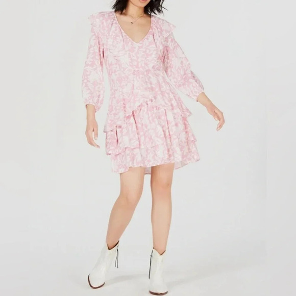Free People Dresses & Skirts - Free People Rebecca Floral Ruffle Mini Dress in baby pink. Size S